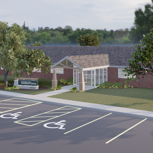 A rendering of the exterior of the Healthy Shelby County Nonprofit Center